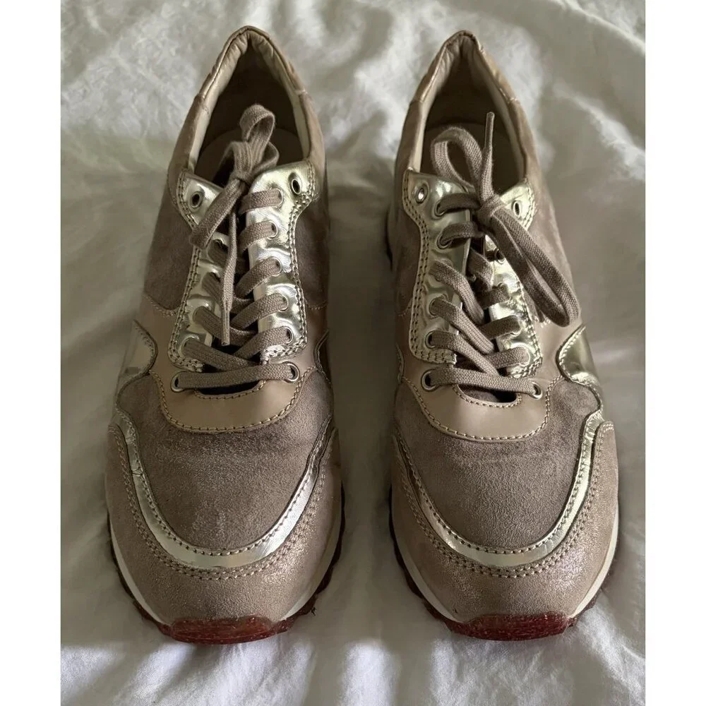 AGL Dalia Metallic Leather & Glitter Fashion Sneakers Sz EU 40/ US 9.5 Nude/Pink